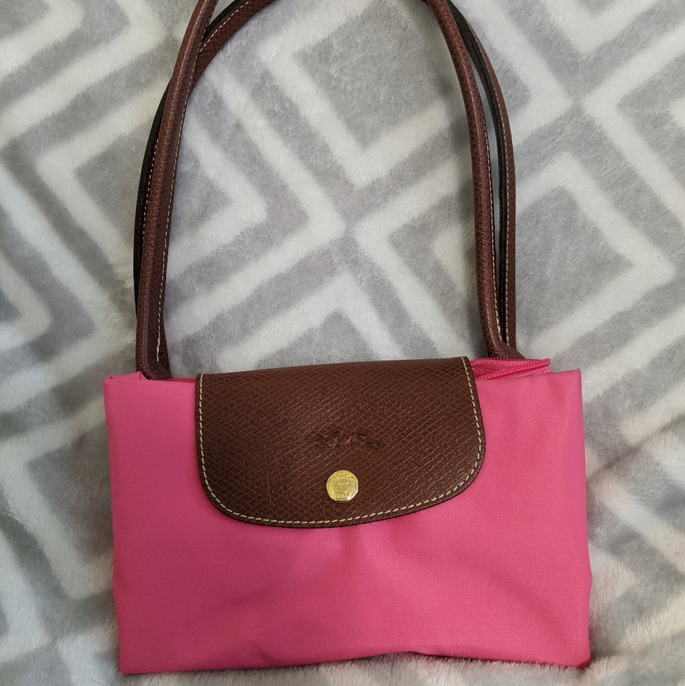 Pink Longchamp Medium Long Handles Made in France
